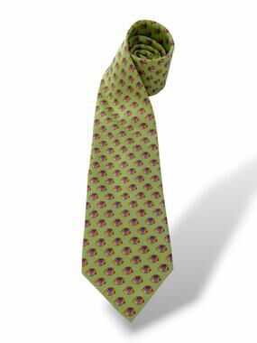 J.CREW Men's Green Fish Print Silk Necktie Novelty Preppy Summer Yacht Club NEW